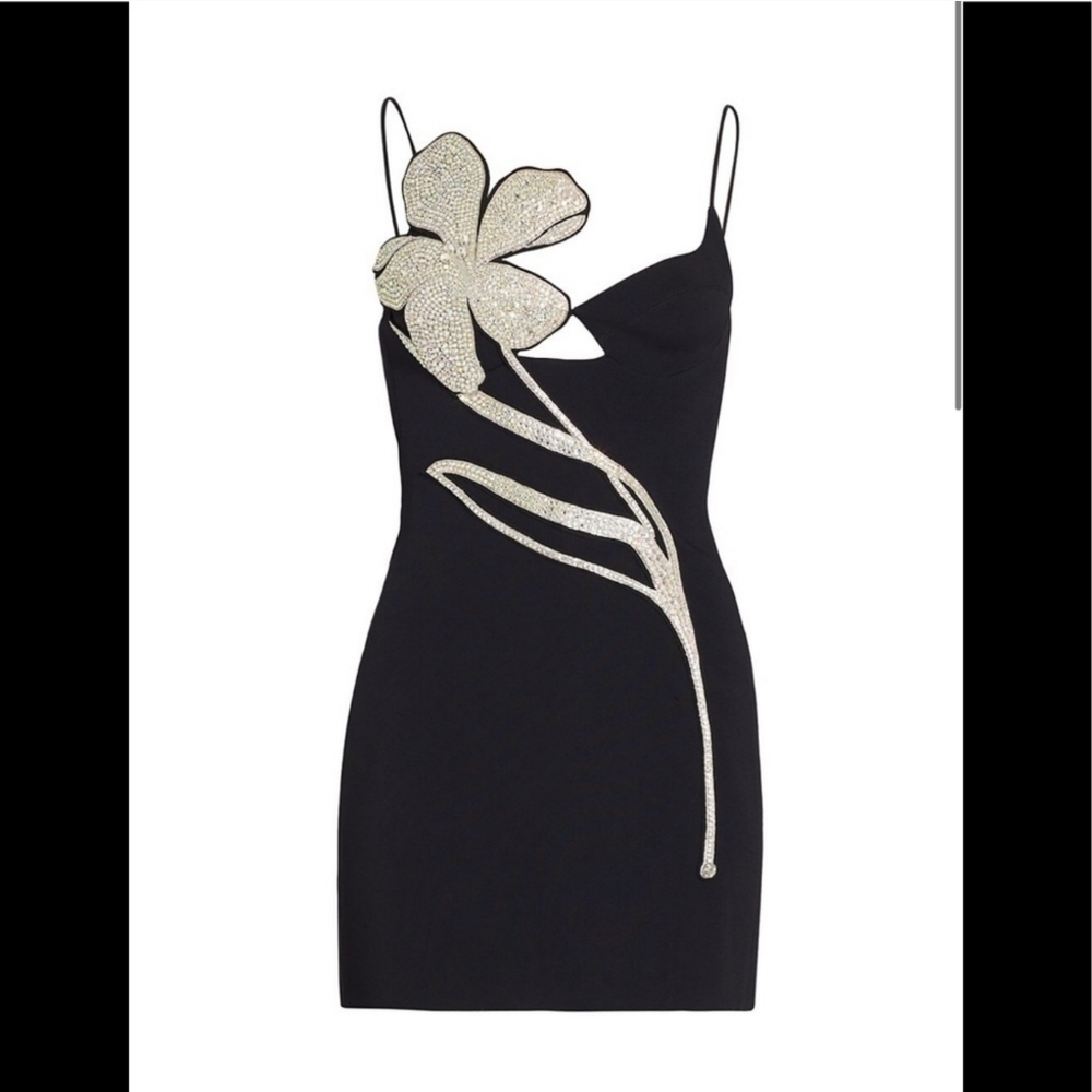 Floral Appliqué Cutout Minidress in Diamond Black - Picture 2 of 6